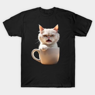 Funny Cat In Coffee Mug Crazy Mad Angry Cat T-Shirt